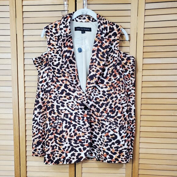 Boston Proper Beyond Travel Animal Print Cold Shoulder Blazer Size 12 - Picture 7 of 12